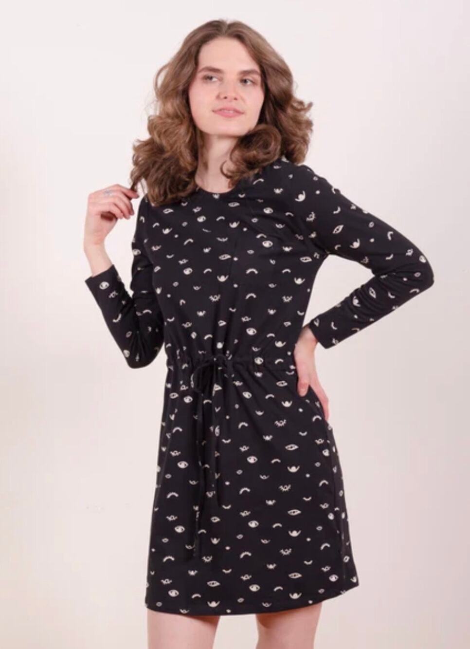 Mata Traders Abby Long Dleeve Dress - Onyx Eyes - Large, NEW